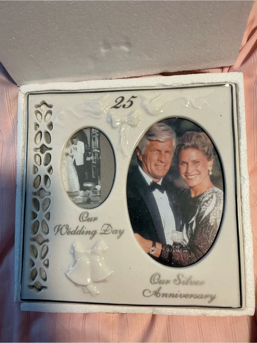 Russ Pink and Brown Anniversary Photo Frame Box 25 year Anniversary.